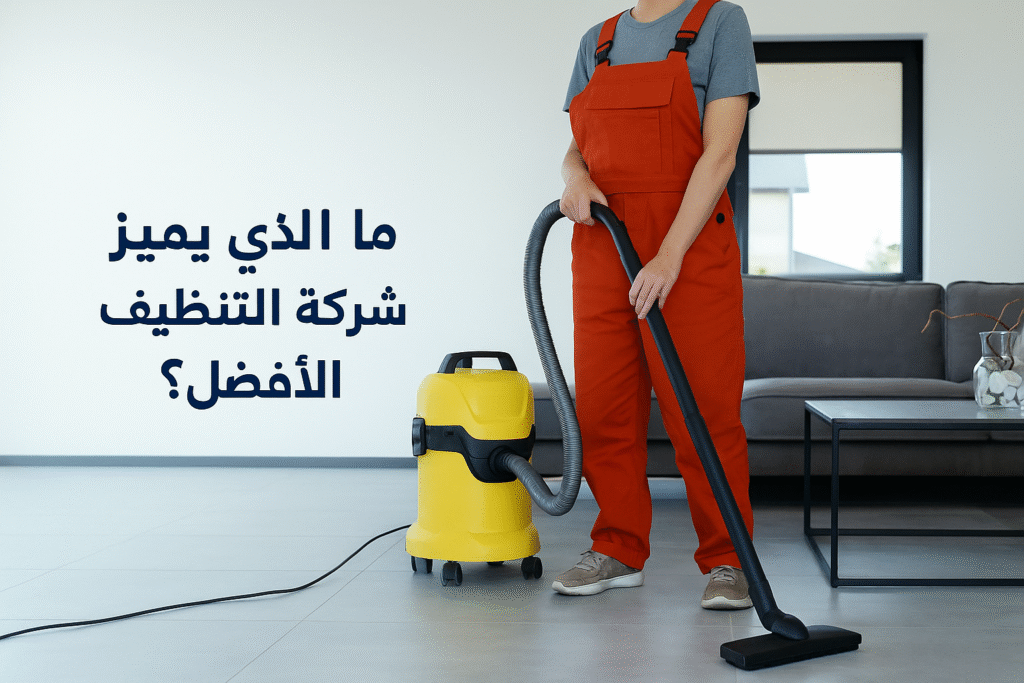 وتمثل الصورة لشركة عامل نظافة زيًا مخصصًا وهو يستخدم مكنسة كهربائية صناعية لتنظيف الأرضيات العصرية